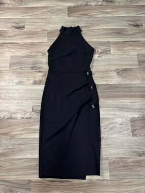Chiara Boni Weronika Side Buckle Halter Dress in Black Size 42 US Size 6